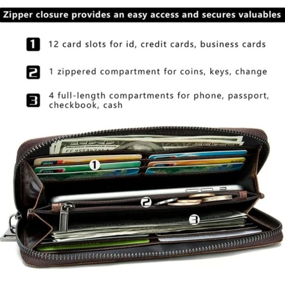 New Men's Genuine Leather Long Bifold wallet alligator - Picture 4 of 7